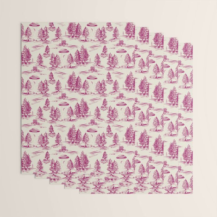 Magenta Alien Abduction Toile De Jouy Pattern Wrapping Paper Gallery Image 3