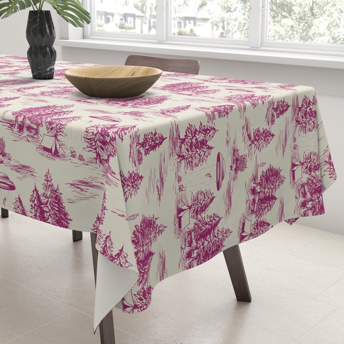 Magenta Alien Abduction Toile De Jouy Pattern Tablecloth Gallery Image 3