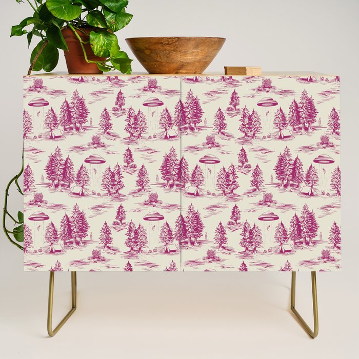 Magenta Alien Abduction Toile De Jouy Pattern Credenza Gallery Image 1