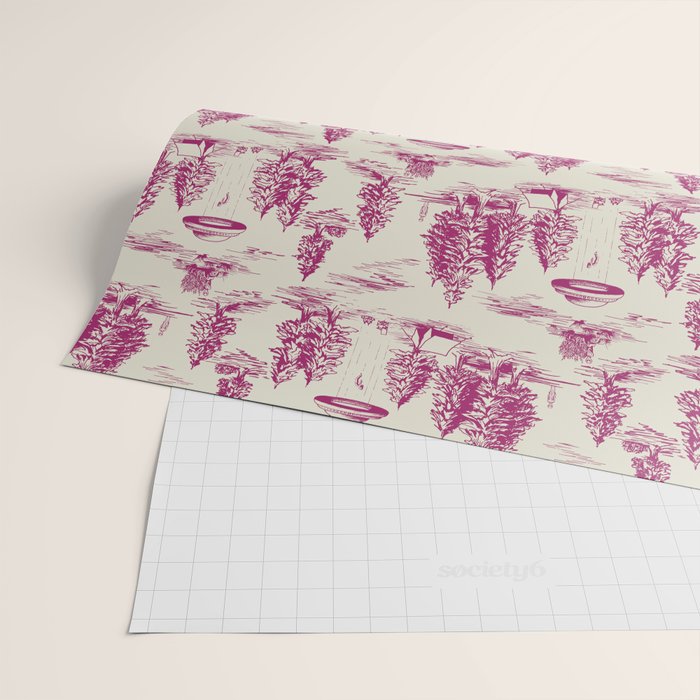 Magenta Alien Abduction Toile De Jouy Pattern Wrapping Paper Gallery Image 2