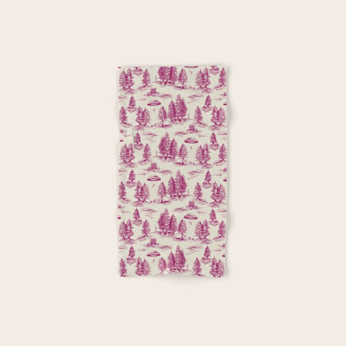 Magenta Alien Abduction Toile De Jouy Pattern Bath Towel Gallery Image 1