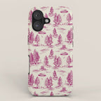 Magenta Alien Abduction Toile De Jouy Pattern iPhone Case Gallery Image 1