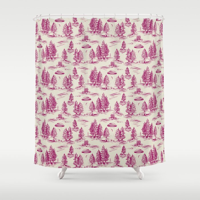 Magenta Alien Abduction Toile De Jouy Pattern Shower Curtain Gallery Image 1