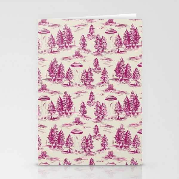 Magenta Alien Abduction Toile De Jouy Pattern Stationery Card Gallery Image 2