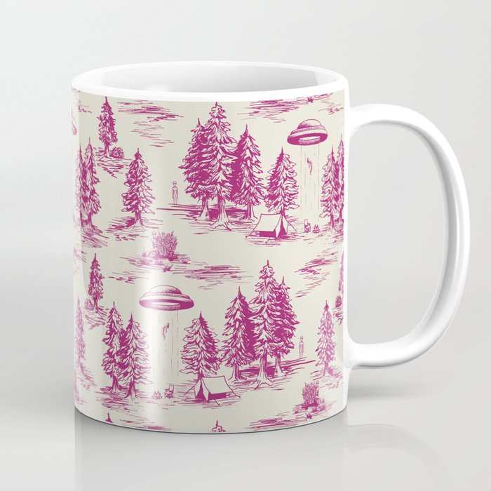 Magenta Alien Abduction Toile De Jouy Pattern Coffee Mug Gallery Image 1
