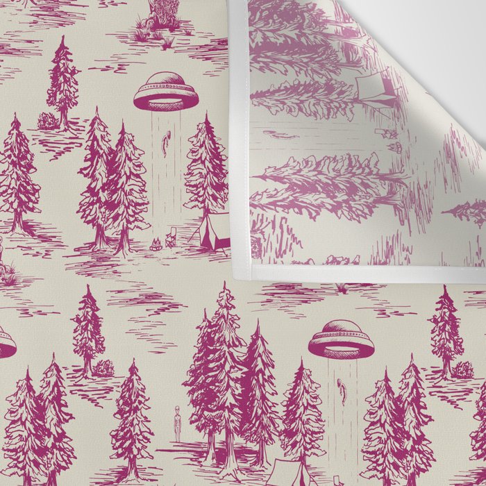 Magenta Alien Abduction Toile De Jouy Pattern Wall Tapestry Gallery Image 3