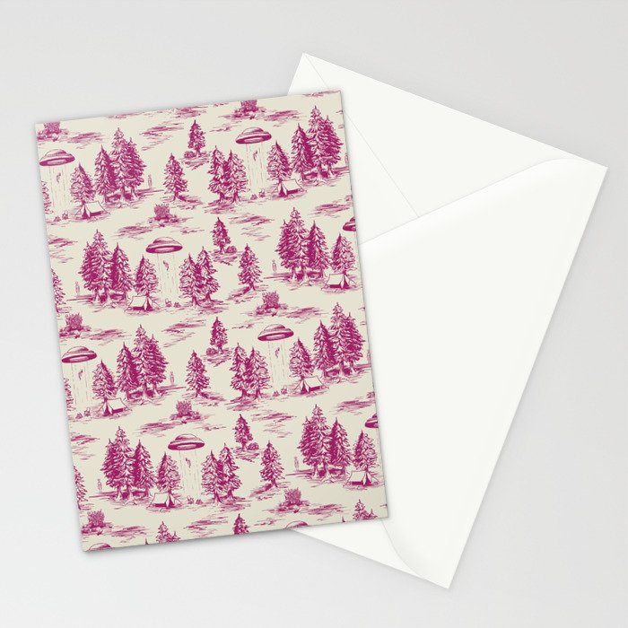 Magenta Alien Abduction Toile De Jouy Pattern Stationery Card Gallery Image 2