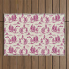 Magenta Alien Abduction Toile De Jouy Pattern Outdoor Rug Gallery Image 1