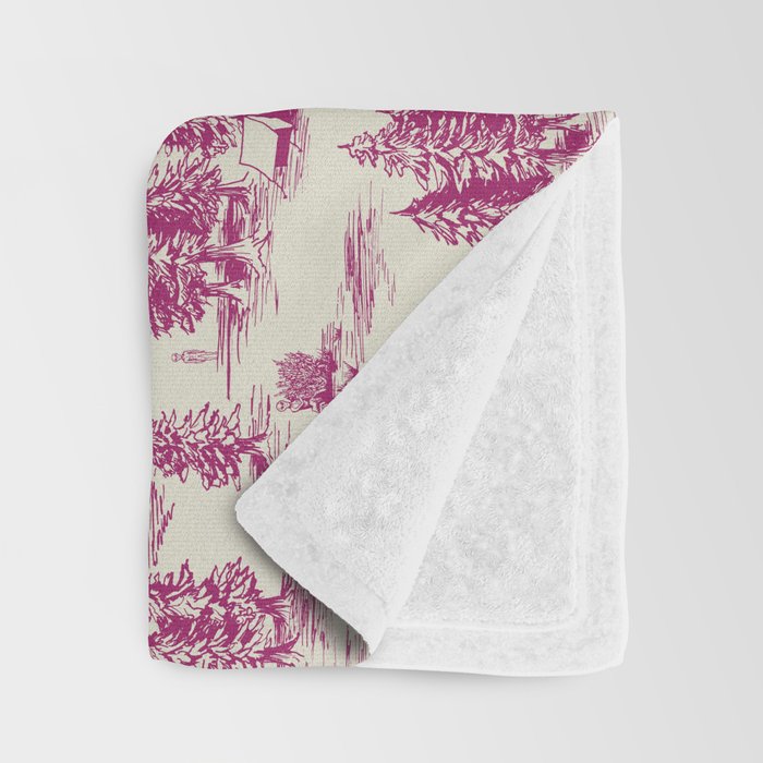 Magenta Alien Abduction Toile De Jouy Pattern Throw Blanket Gallery Image 3