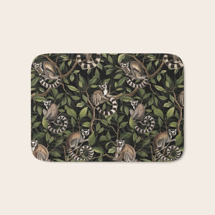 Lush Tropical Lemur Monkey Paradise Black Bath Mat Gallery Image 1
