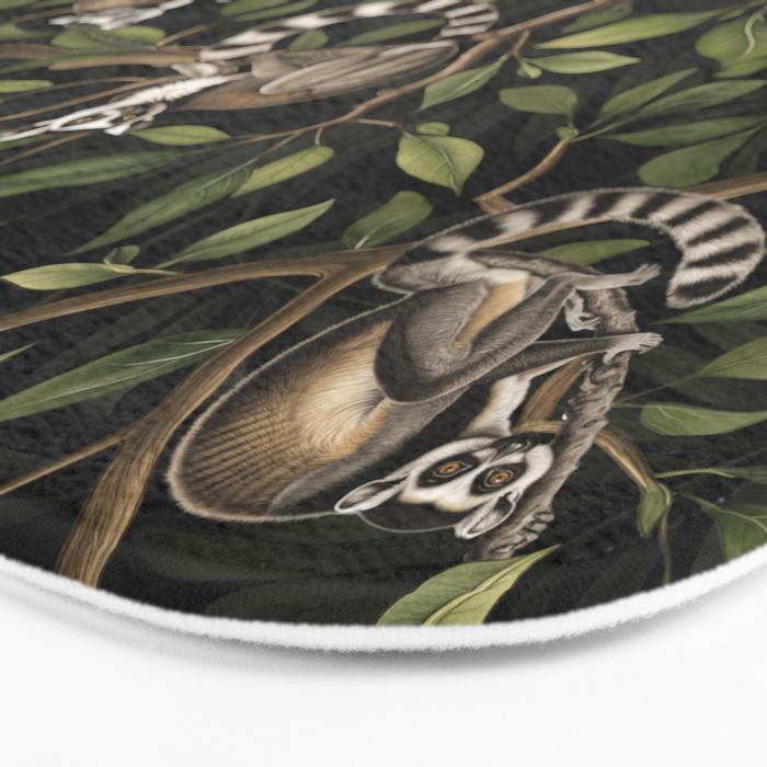 Lush Tropical Lemur Monkey Paradise Black Bath Mat Gallery Image 3