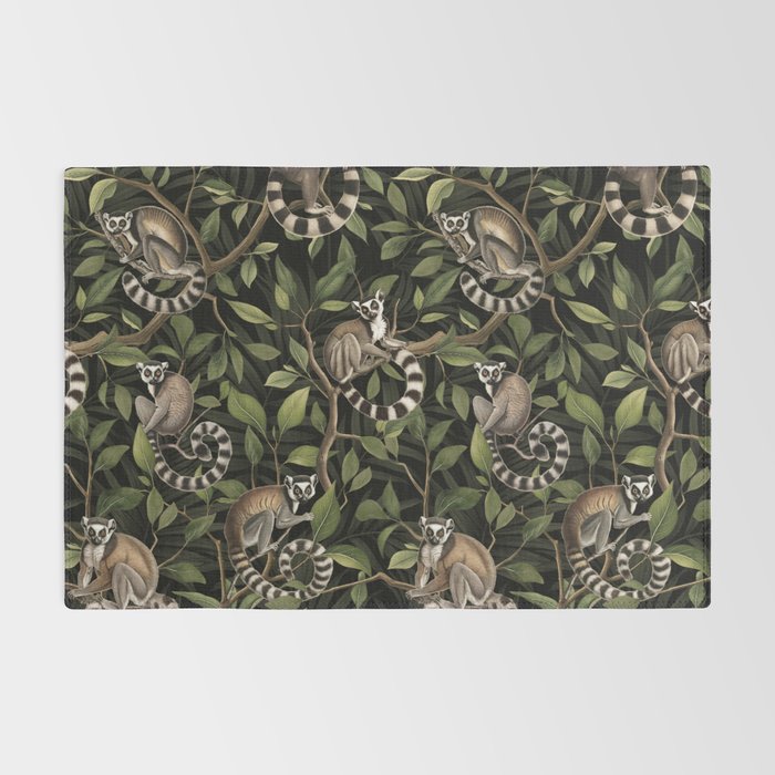 Lush Tropical Lemur Monkey Paradise Black Rug Gallery Image 2
