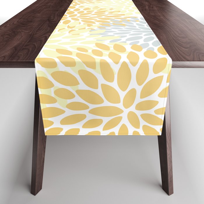Floral Blooms, Yellow, Gray and White Table Runner Gallery Image 1
