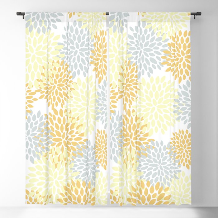 Floral Blooms, Yellow, Gray and White Window Curtain Gallery Image 5