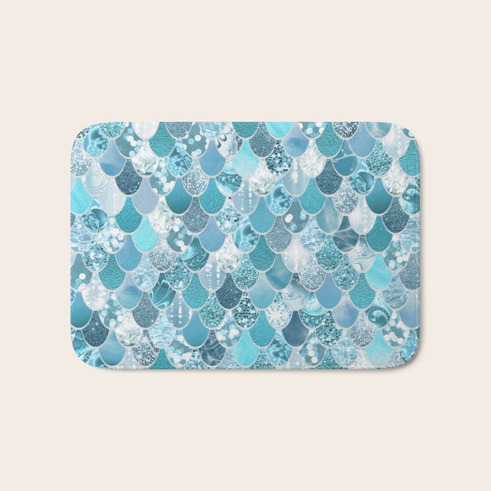 Cute Mermaid Scales, Teal and Aqua Bath Mat Gallery Image 1