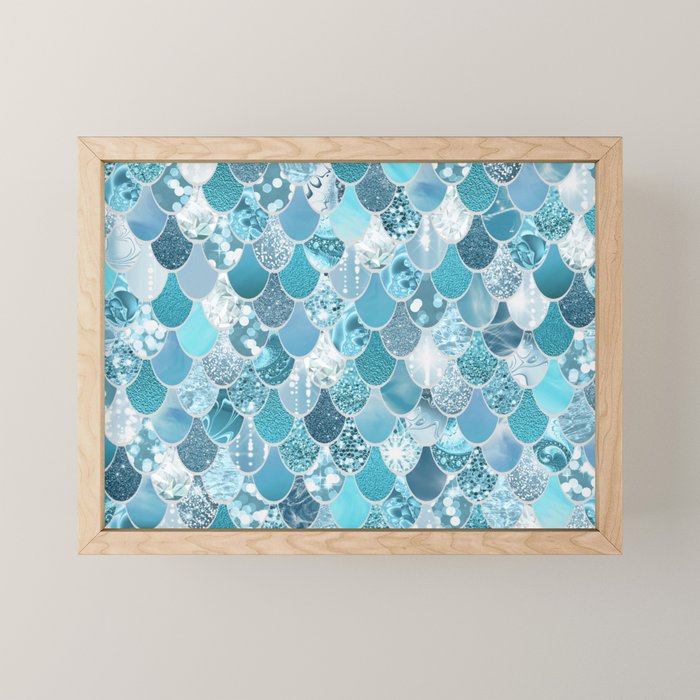 Cute Mermaid Scales, Teal and Aqua Mini Art Print Gallery Image 1