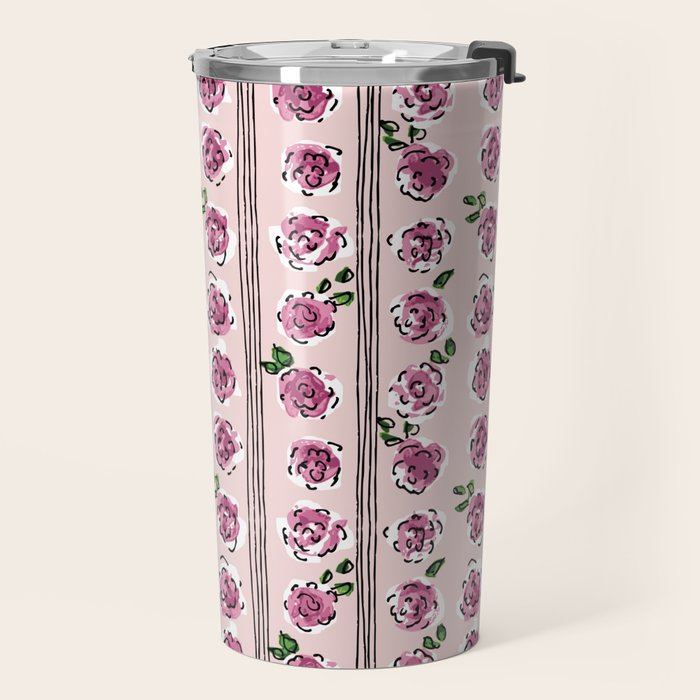 romantic rose pattern - sweet midcentury flowers Travel Mug Gallery Image 2