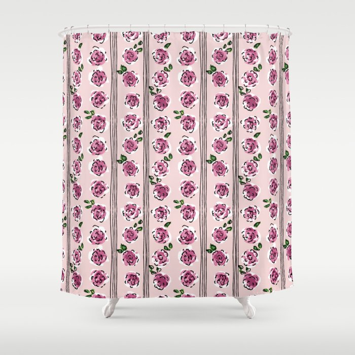 romantic rose pattern - sweet midcentury flowers Shower Curtain Gallery Image 1