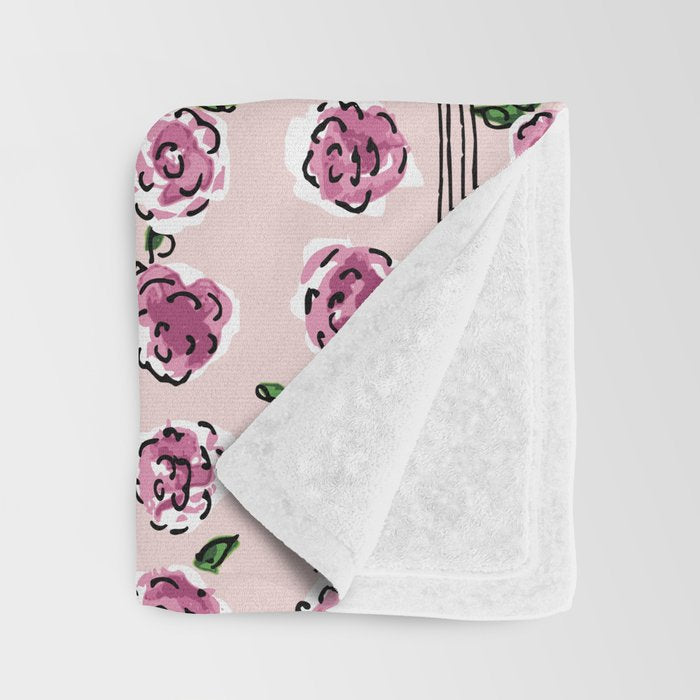 romantic rose pattern - sweet midcentury flowers Throw Blanket Gallery Image 3