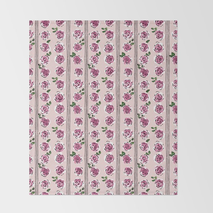 romantic rose pattern - sweet midcentury flowers Throw Blanket Gallery Image 2