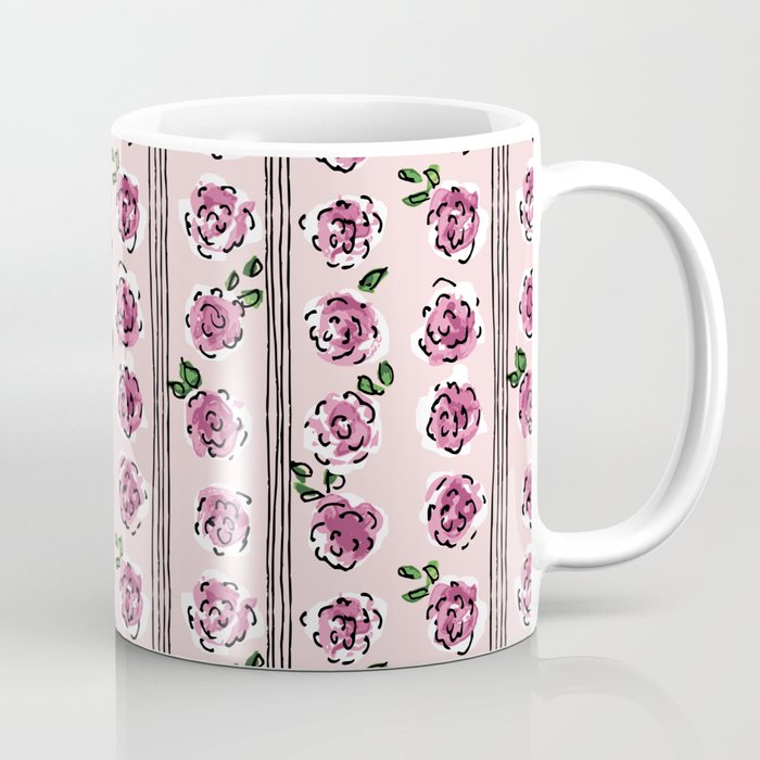 romantic rose pattern - sweet midcentury flowers Coffee Mug Gallery Image 1