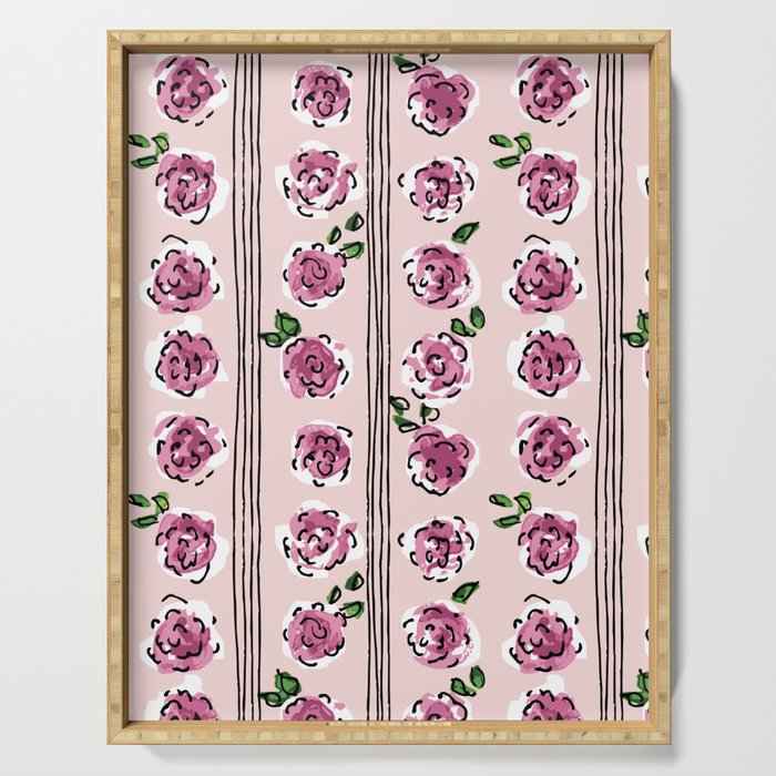 romantic rose pattern - sweet midcentury flowers Serving Tray Gallery Image 1