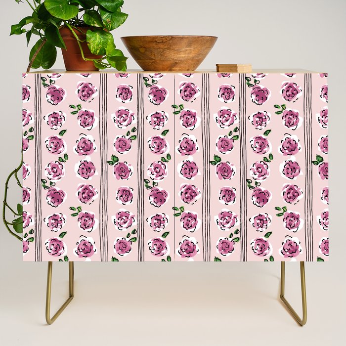 romantic rose pattern - sweet midcentury flowers Credenza Gallery Image 1
