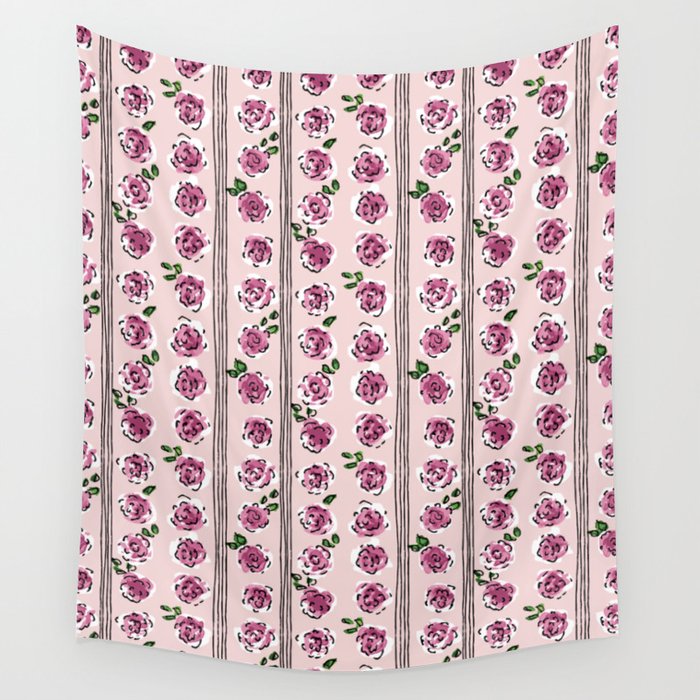 romantic rose pattern - sweet midcentury flowers Wall Tapestry Gallery Image 4