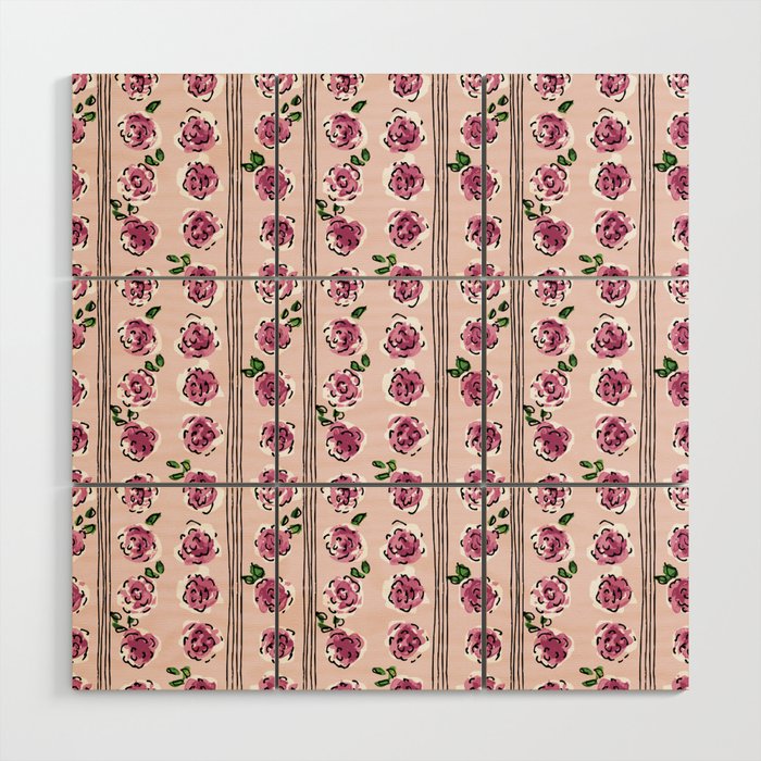 romantic rose pattern - sweet midcentury flowers Wood Wall Art Gallery Image 1