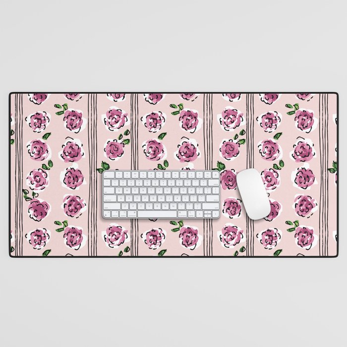 romantic rose pattern - sweet midcentury flowers Desk Mat Gallery Image 1