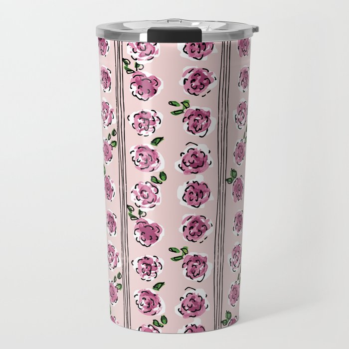romantic rose pattern - sweet midcentury flowers Travel Mug Gallery Image 1