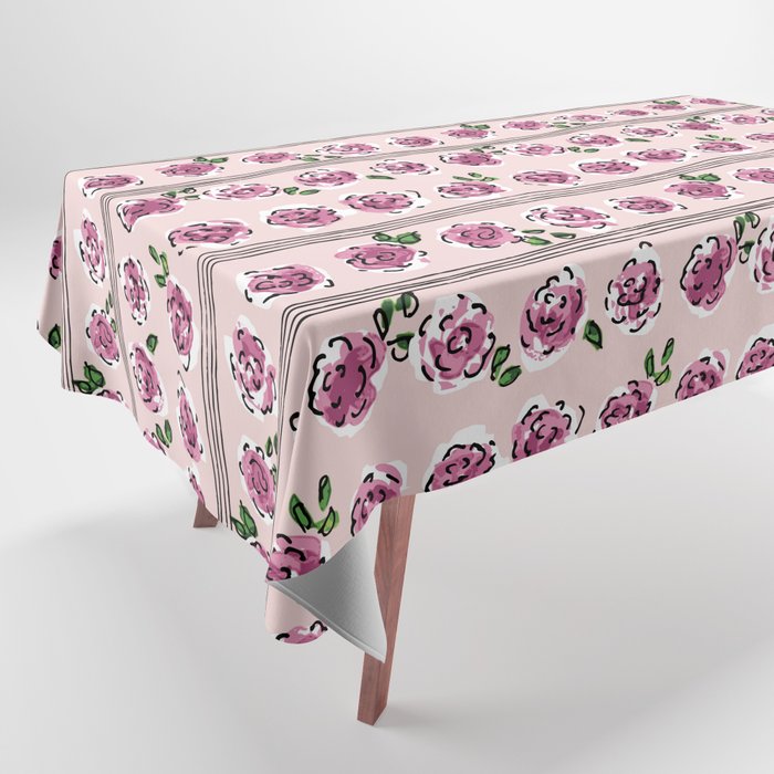 romantic rose pattern - sweet midcentury flowers Tablecloth Gallery Image 1