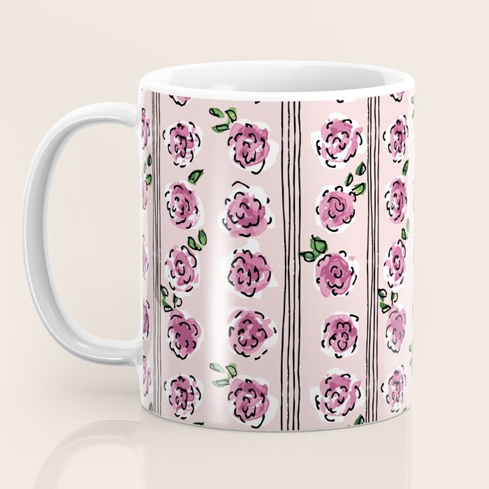 romantic rose pattern - sweet midcentury flowers Coffee Mug Gallery Image 3