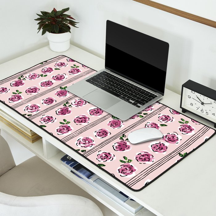 romantic rose pattern - sweet midcentury flowers Desk Mat Gallery Image 2