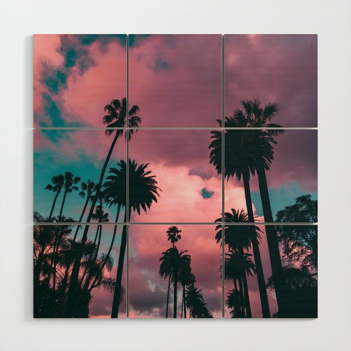 California Sunset Palms Photography Wood Wall Art Gallery Image 1