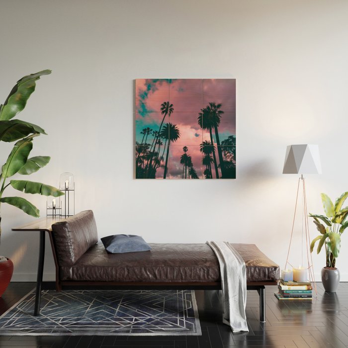 California Sunset Palms Photography Wood Wall Art Gallery Image 2