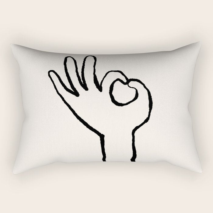 OK sign hand black and white hand drawing Rectangular Pillow Gallery Image 1