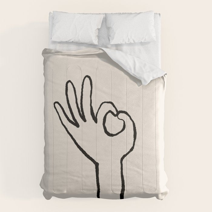 OK sign hand black and white hand drawing Comforter Gallery Image 1