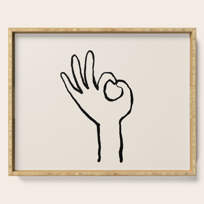 OK sign hand black and white hand drawing Serving Tray Gallery Image 1