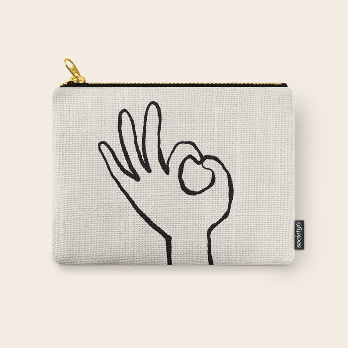 OK sign hand black and white hand drawing Carry All Pouch Gallery Image 1