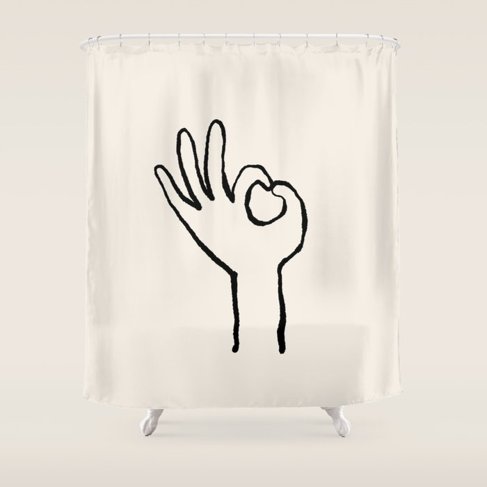 OK sign hand black and white hand drawing Shower Curtain Gallery Image 1