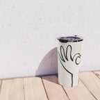 OK sign hand black and white hand drawing Travel Mug Gallery Image 4