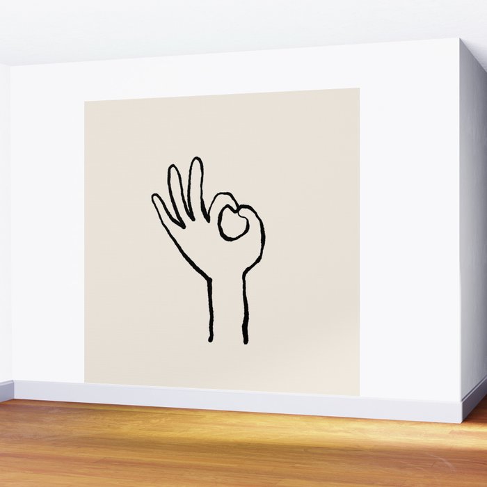 OK sign hand black and white hand drawing Wall Mural Gallery Image 2