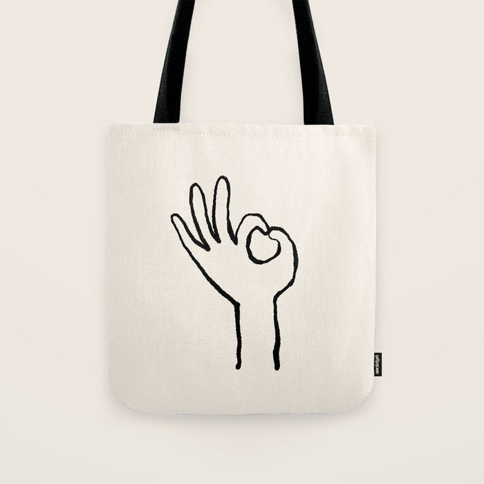 OK sign hand black and white hand drawing Tote Bag Gallery Image 1