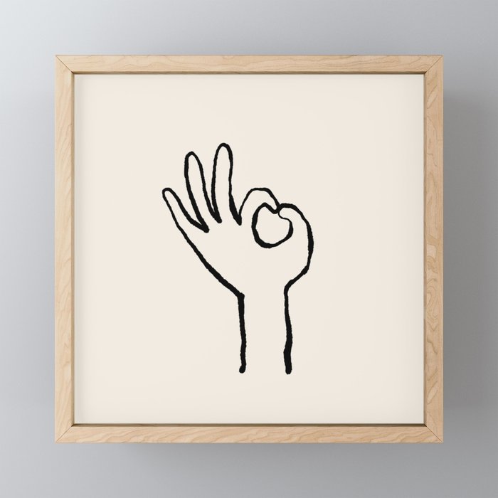 OK sign hand black and white hand drawing Mini Art Print Gallery Image 1