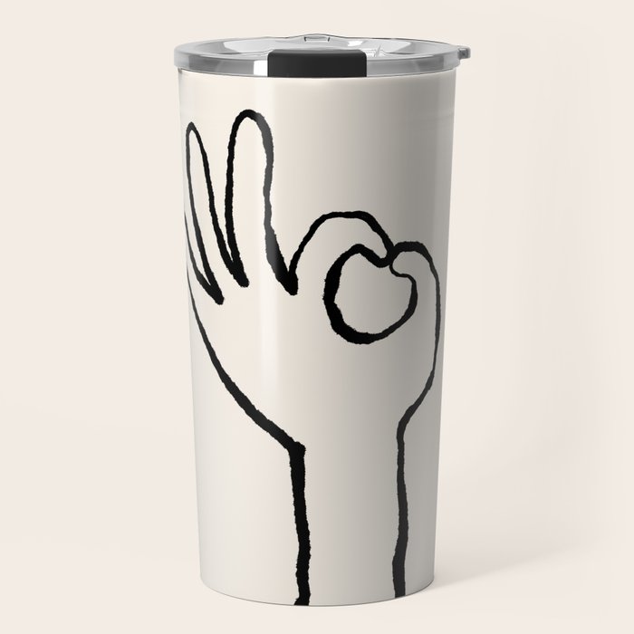 OK sign hand black and white hand drawing Travel Mug Gallery Image 1
