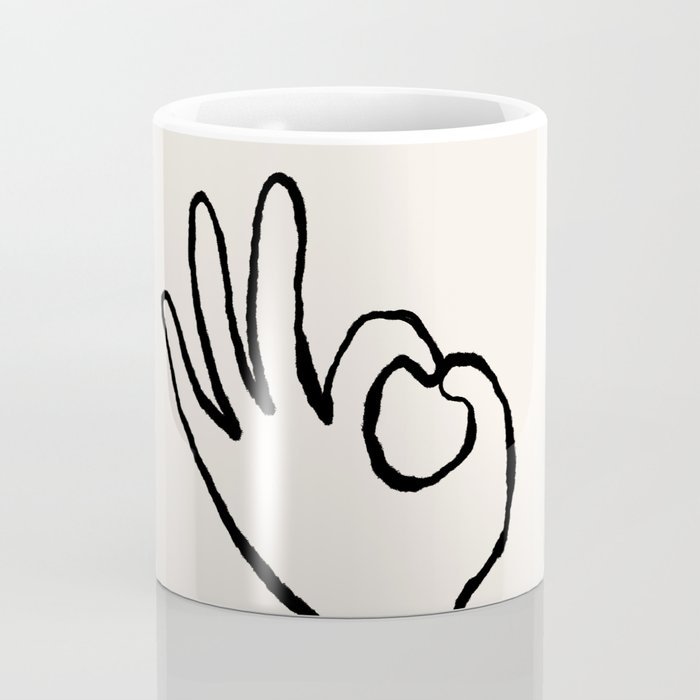 OK sign hand black and white hand drawing Coffee Mug Gallery Image 4