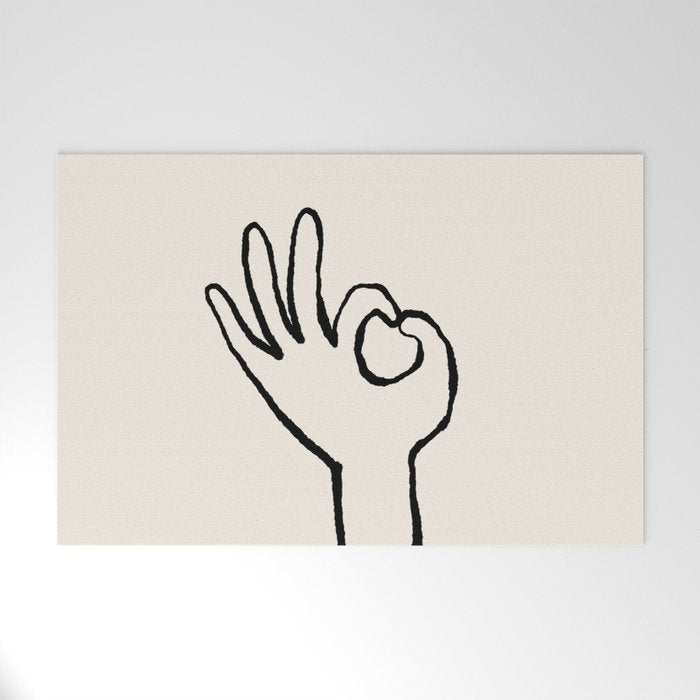 OK sign hand black and white hand drawing Welcome Mat Gallery Image 1