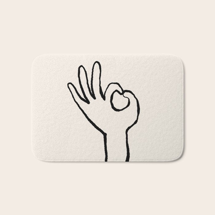 OK sign hand black and white hand drawing Bath Mat Gallery Image 1