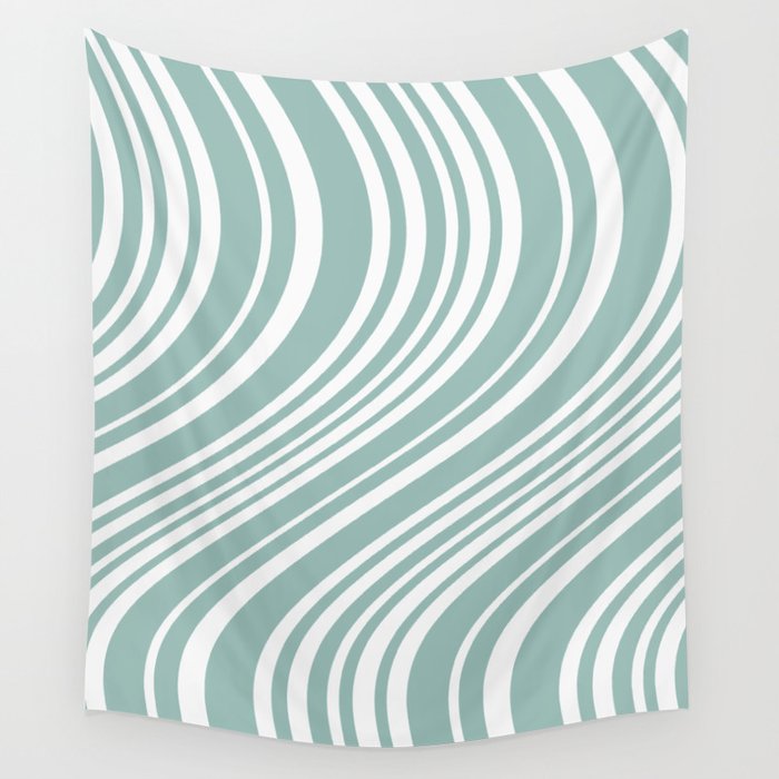 Wavy Stripes XXXVII - Sage Green Wall Tapestry Gallery Image 4